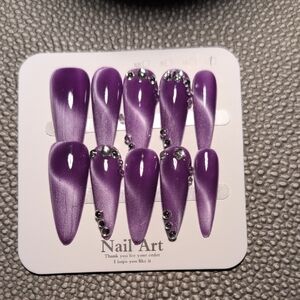 Purple Cateye With Rhinestone Accent Press On Nails
